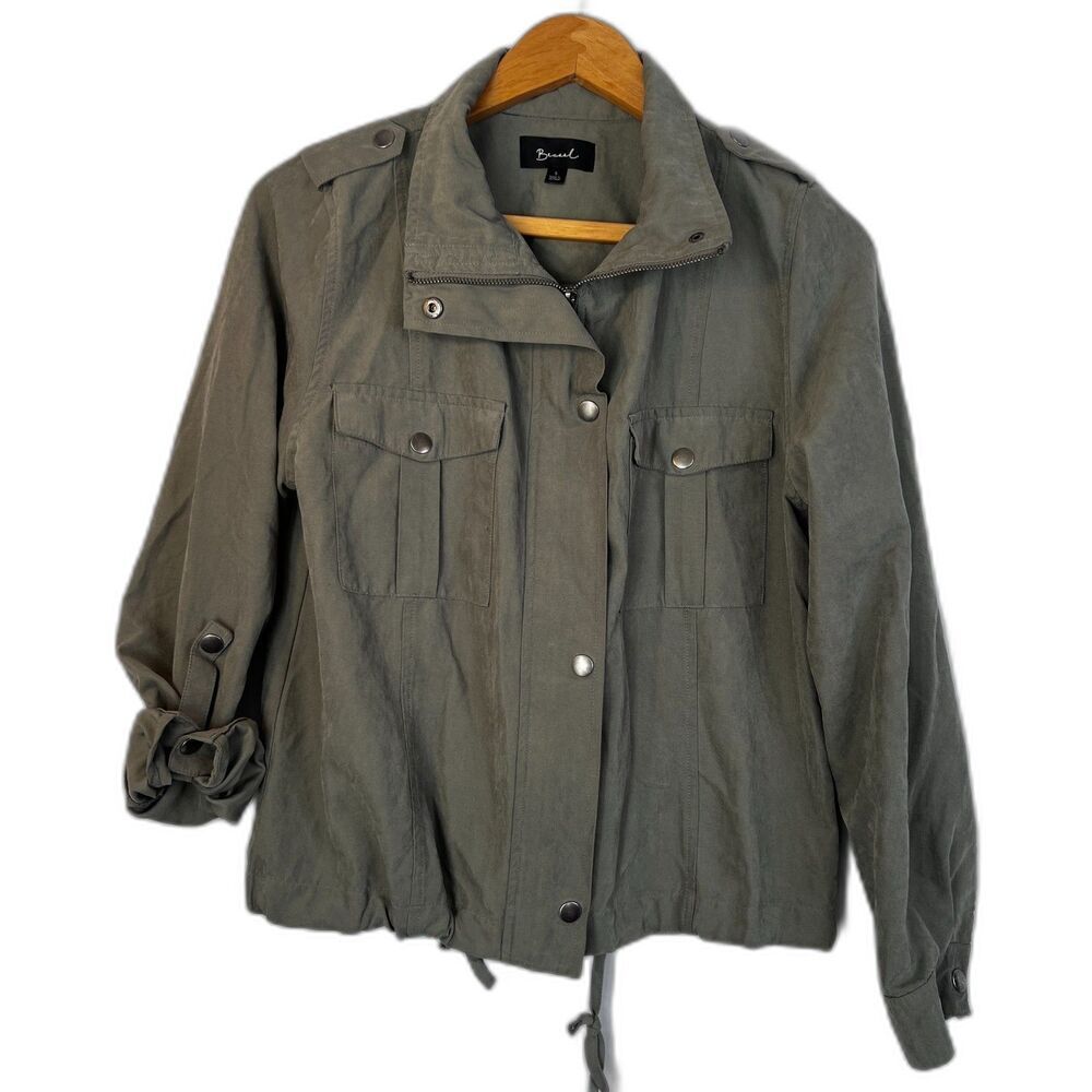 Becool Army Green Utility Zip Up Casual Neutral Shirt Jacket Size Small Classic